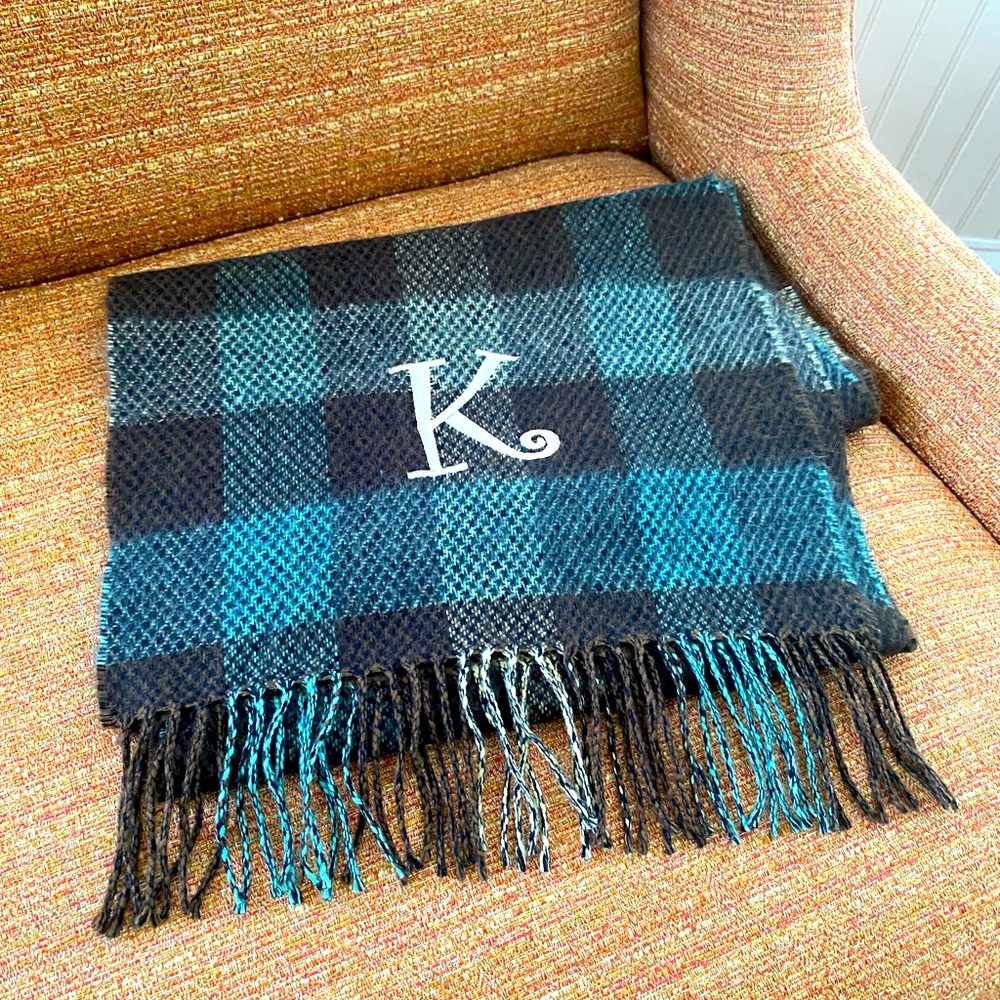 Blue and brown “K” straight scarf gently used